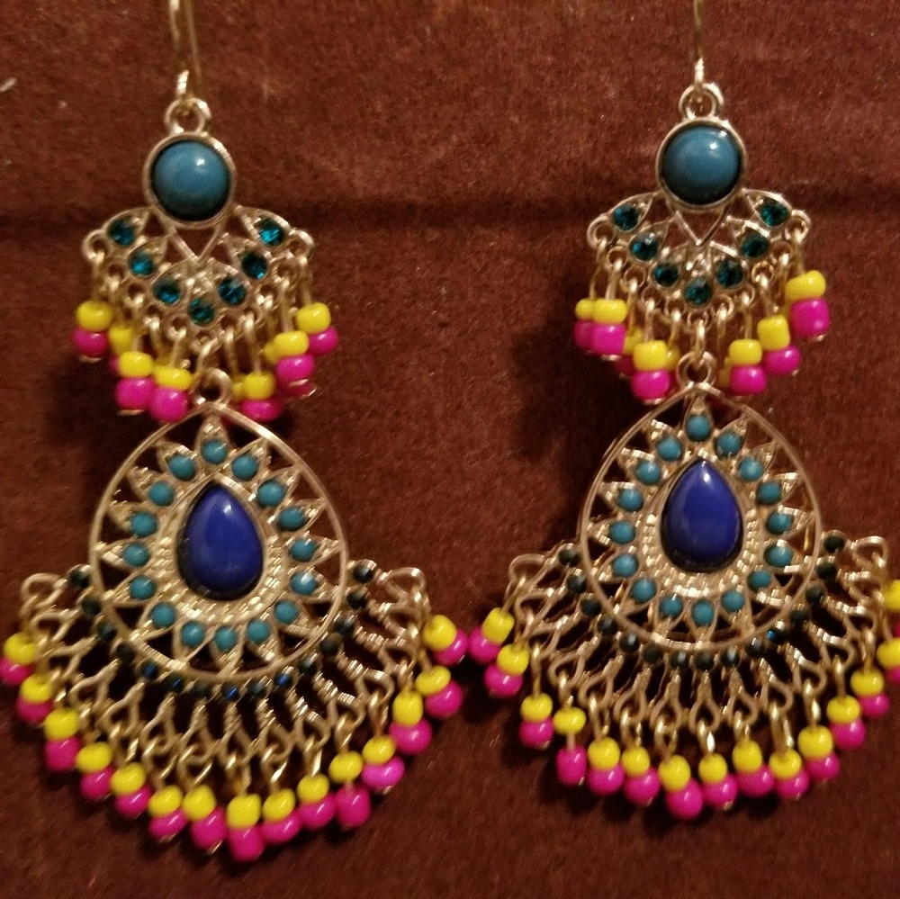Multi-Colored Ethnic Indian Statement Earrings